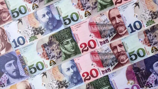 Georgia money, the georgian lari currency, banknotes of various denominations, financial transactions. Georgian money, the lari as a financial background for your design