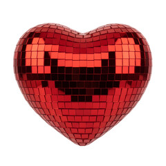 Sparkling red heart-shaped disco ball with a mirrored finish, perfect for valentine's day, love parties, nightlife, and festive celebration themes