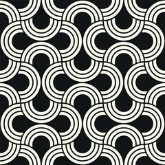 Vector seamless pattern. Geometric bold striped circles. Stylish monochrome background. Simple repeating swatch. Monochrome black ornament with concentric elements.