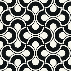 Vector seamless pattern. Geometric bold striped circles. Stylish monochrome background. Simple repeating swatch. Monochrome black ornament with concentric elements.