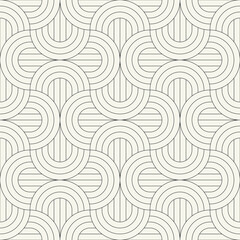 Vector seamless pattern. Stylish linear ornament with geometric arches. Regular monochrome texture featuring a grid of concentric semicircles. Basic essential surface design.