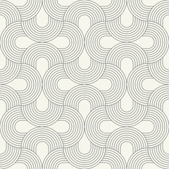 Vector seamless pattern. Stylish linear ornament with geometric arches. Regular monochrome texture featuring a grid of concentric semicircles. Basic essential surface design.