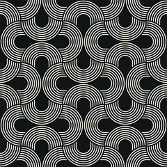 Vector seamless pattern. Geometric bold striped circles. Stylish monochrome background. Simple repeating swatch. Monochrome black ornament with concentric elements.