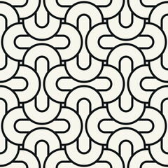 Vector seamless pattern. Geometric bold striped circles. Stylish monochrome background. Simple repeating swatch. Monochrome black ornament with concentric elements.