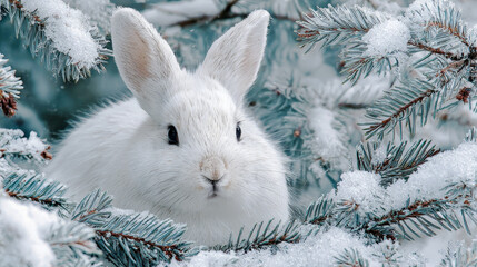 White Rabbit Exploring Snowy Landscape