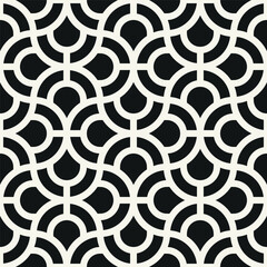 Vector seamless pattern. Geometric bold striped circles. Stylish monochrome background. Simple repeating swatch. Monochrome black ornament with concentric elements.
