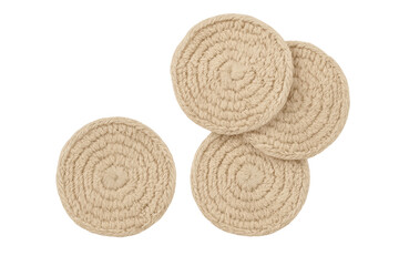 Hand making crochet rope coasters on transparent background