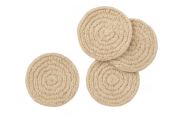 Hand making crochet rope coasters on transparent background