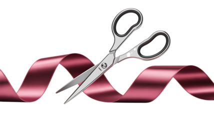 Scissors cutting red ribbon opening