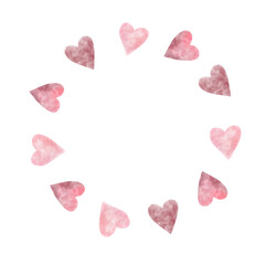 Pink and Red Heart Wreath Frame. Watercolor illustration