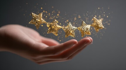Hand holding glittering gold stars and sparkles image