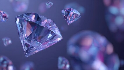 Luxurious abstract background of sparkling diamonds floating in deep purple space. Jewelry, wealth, and elegance concept.