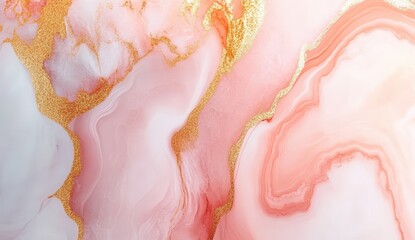 Fototapeta premium A stunning abstract design featuring flowing pink hues and shimmering gold accents, creating a harmonious and elegant visual effect.
