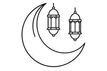Obraz premium line art Crescent moon with lantern inside silhouette vector illustration isolated on white background