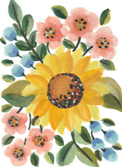 Vibrant Watercolor Floral Bouquet with Sunflower