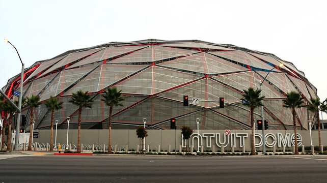 Inglewood, California &ndash; December 12, 2025: Exterior view of Intuit Dome, modern sports and entertainment arena