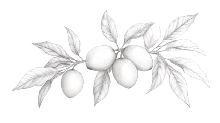 Lemon branch illustration on transparent background