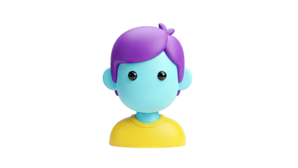 3D Cartoon Character Icon with Blue Face and Purple Hair
