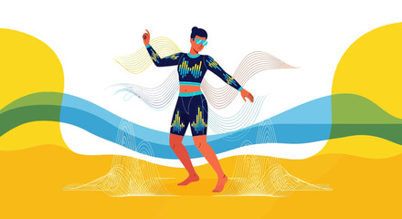 Vibrant illustration of a dancer immersed in sound waves and energy fields, showcasing dynamic