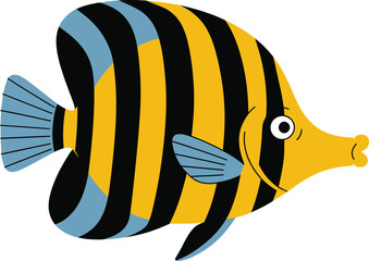 Colorful striped triggerfish illustration with a bold graphic silhouette