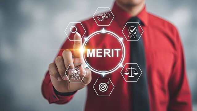 Businessman interacting with virtual merit concept on screen - Powered by Adobe