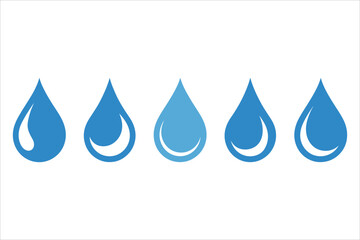 Five blue water droplets in a row a simple graphic silhouette