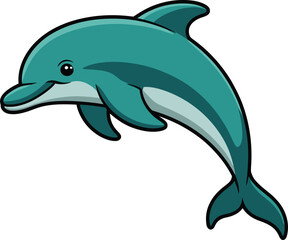 Cartoon dolphin illustration with a playful pose vibrant colors silhouette