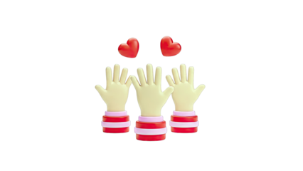3D Hands Raised with Hearts