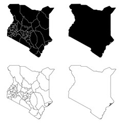 Kenya Outline and Solid Fill Map Set.