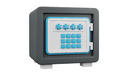 3D Icon of a Digital Safe with Keypad and Asterisks