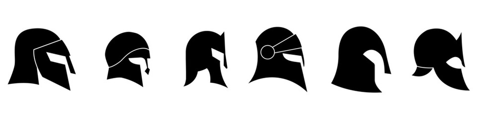 Helmet icon vector set. Knight's helmet Illustration sign collection. Medieval helmet symbol. Armor logo.