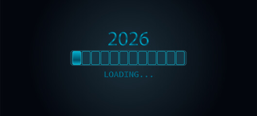 2026 Loading Bar with Progress Indicator progress bar. 2026 against a dark background