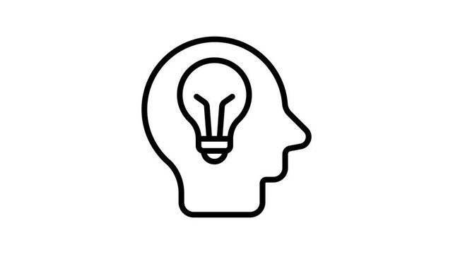 Lightbulb inside mind depicting concept animated icon of brainstorming vector design
