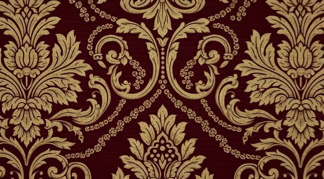 Luxurious Gold Floral Pattern on Red Background.