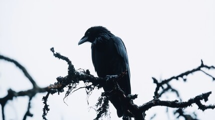 Obraz premium Raven Perched on Branch