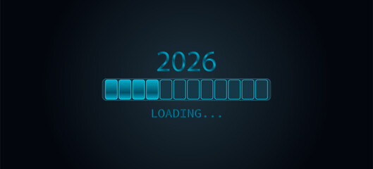 2026 Loading Bar with Progress Indicator progress bar. 2026 against a dark background