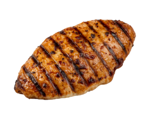 Grilled chicken breast with visible char marks, isolated on transparent background