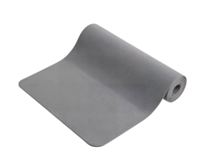 Grey yoga exercise mat rolled partially, isolated on transparent background