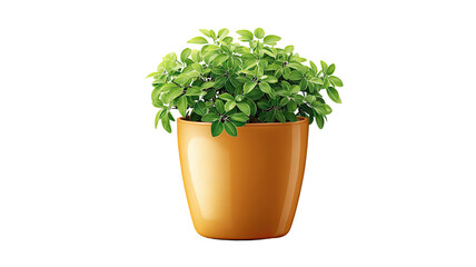 Fresh green herbs like parsley and basil grow in a potted garden, providing healthy organic ingredients and spice leaves isolated on a white background for cooking