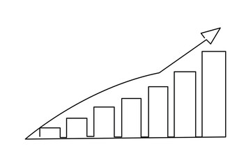 Growth bar chart using continuous one line drawing with minimalist style isolated outline vector