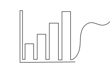 Growth bar chart using continuous one line drawing with minimalist style isolated outline vector