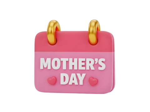 A pink calendar displays the text mother s day with golden rings - Powered by Adobe