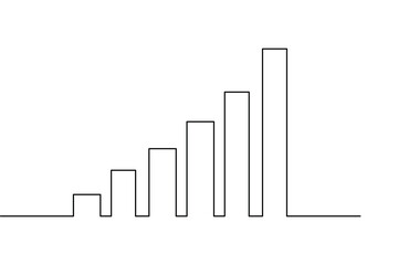 Growth bar chart using continuous one line drawing with minimalist style isolated outline vector