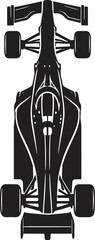 Detailed top view silhouette illustration of a modern open wheel formula race car showcasing aerodynamic design elements and large tires