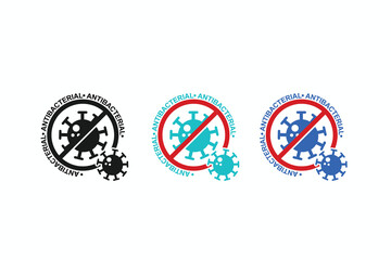 Antibacterial protection icon set showing germs and prevention symbols. Suitable for hygiene products, medical design, healthcare apps, and cleanliness concepts.