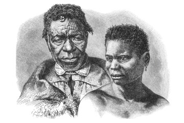 Damara tribe chief and wife facial portrait, 1899
