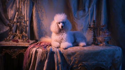 Dreamy dog portrait in flowing fabric light, dreamy dog portrait with soft artistic motion, dreamy dog portrait for emotional fine art concept