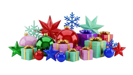 Christmas ornaments and gifts isolated on transparent background