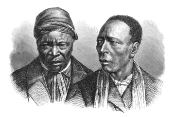 Two Herero chiefs in European suits facial portrait, 1899