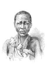 San (Bushman) woman facial and shoulder portrait, 1899